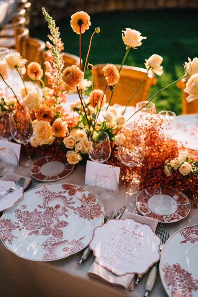 Wedding at Borghi dell'Eremotable settingorange flowers